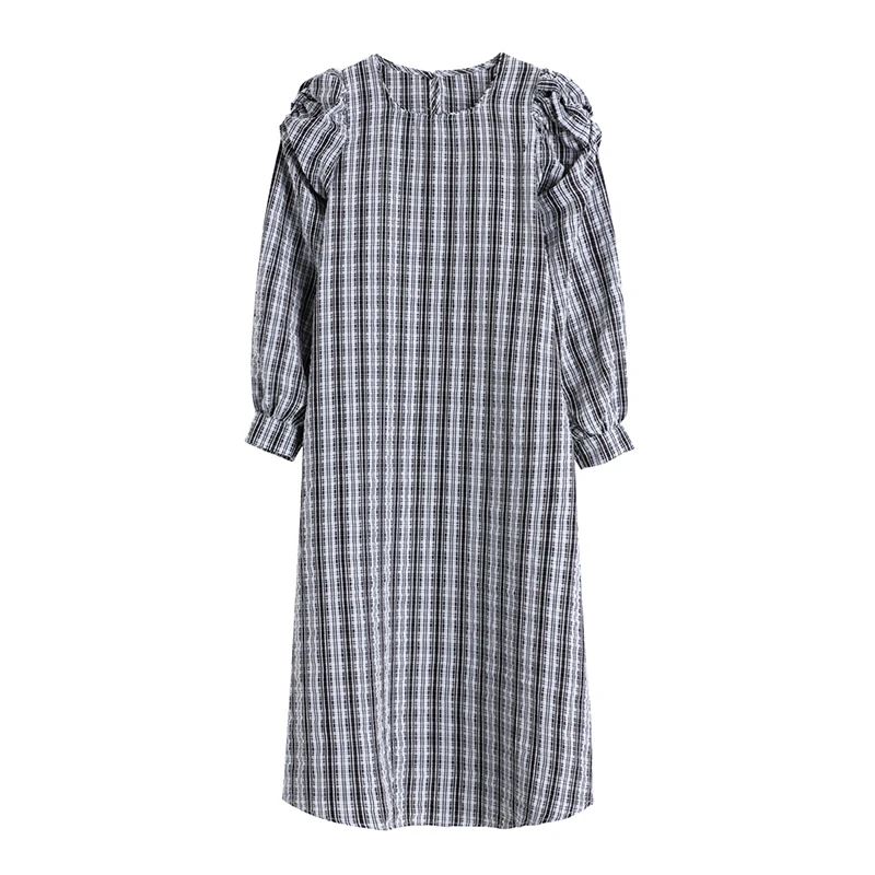 

Fashion Two Piece Plaid Dress Women Long Sleeve Round Collar Vintage Korean Style Mori Girl Autumn Casual Elegant Lady Dress