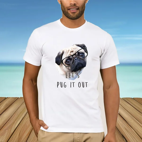

Let's Pug It Out Glasses Cute Dog T-shirt Men