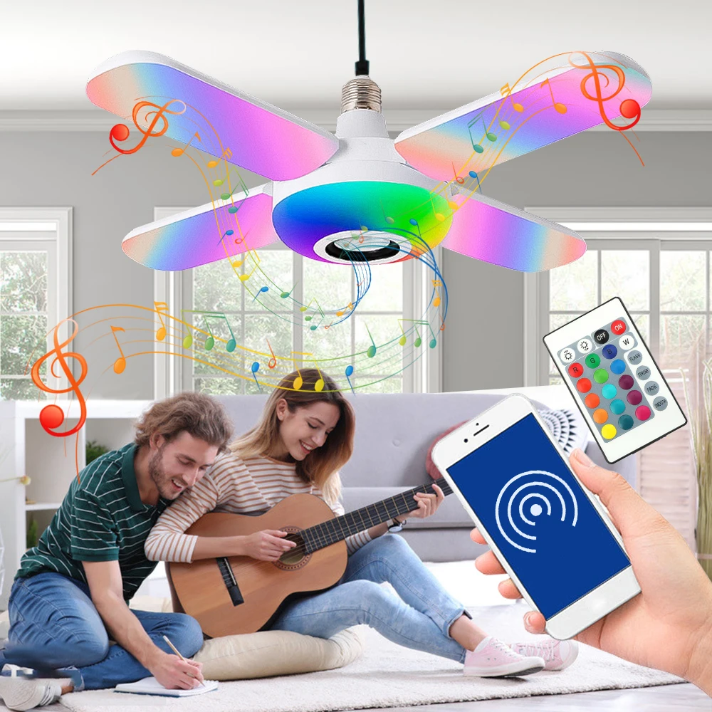 Умная RGB Светодиодная лампа E27 музыкальный светильник со складным вентилятором и