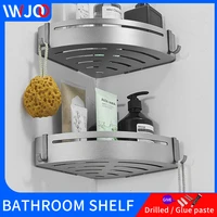 gray bathroom corner shelf aluminum toilet shelves ctorage holder cosmetic rack wall double layer shampoo shower hanging baske