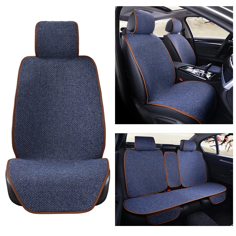 

5 Seats Linen Car Seat Cover Protector Flax Front Rear Seat Back Cushion Pad Mat with Backrest for Auto Interior Truck Suv Van