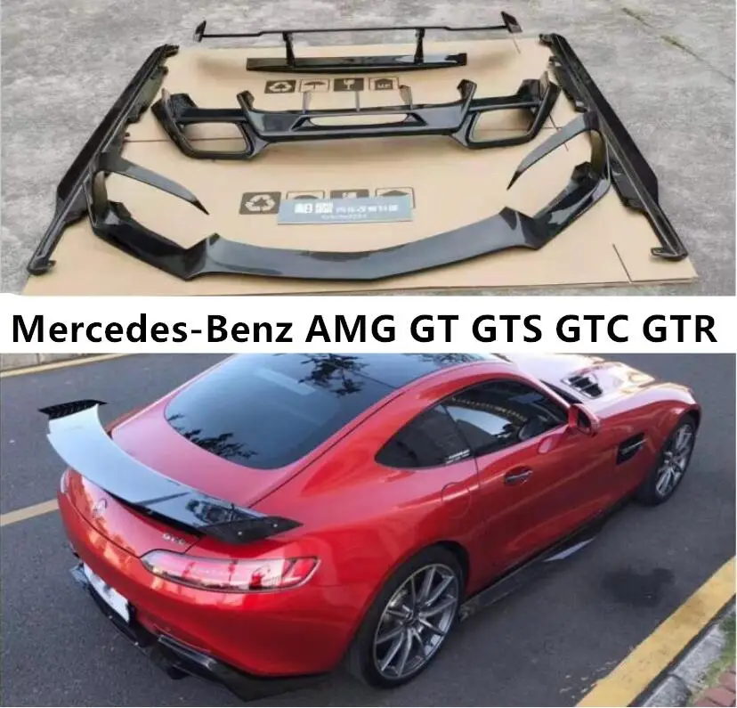 

Front Bumper Lip+Rear Spoiler+Trunk Diffuser+Side Body Skirt For Mercedes-Benz AMG GT GTS GTC GTR 2015-2018 Real Carbon Fiber