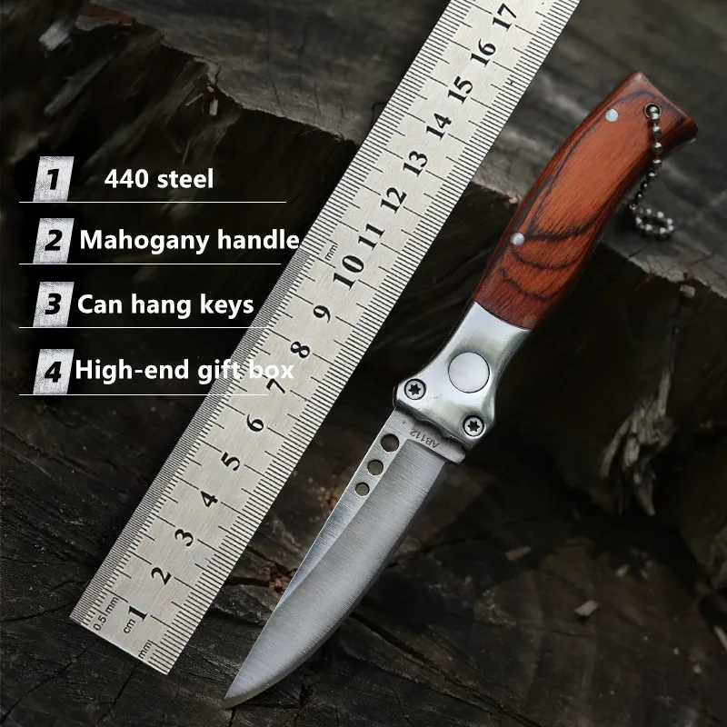

440B Steel Folding Knife Mahogany Handle Outdoor Knives Hunting Knife Survival Knives Folding Blade Cuchillos De Caza