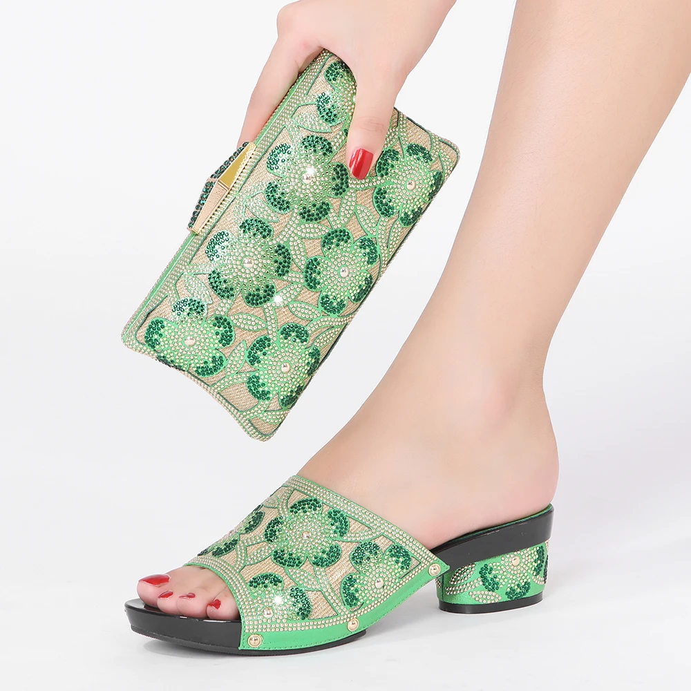 

2021 latest noble, elegant and fashionable special ladies shoes and green bag suits, suitable for parties and weddings