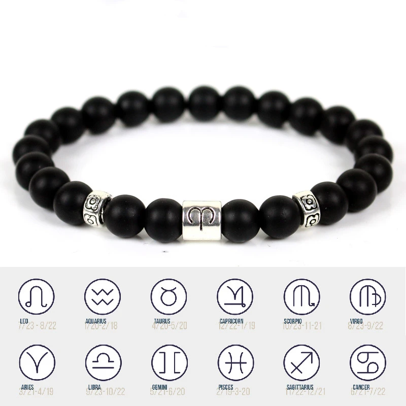 Модные матовые круглые браслеты с бусинами 12 созвездий для женщин черный браслет