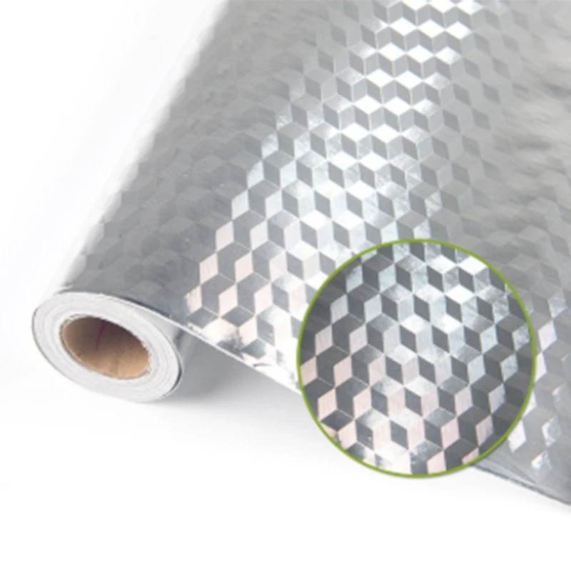 5M 3D Cubic Grid Aluminum Oil Proof Sticker Kitchen Orange Peel Lines Foil Stove Cabinet Waterproof Adhesive Silver Vinyl Wallpa | Дом и сад