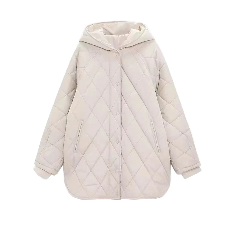 XNWMNZ 2021Winter Oversize Fashion Vintage Plaid Hooded Parka Women Casual Pockets Cotton Jackets Coat Loose Long Outwear Female