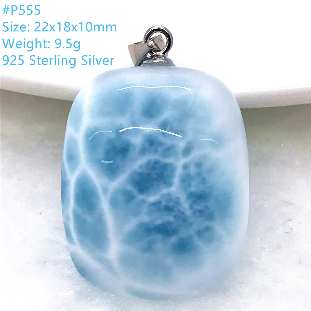 

Natural Blue Larimar Pendant Sterling Silver For Women Man Luck Gift Crystal 22x18x10mm Beads Water Pattern Stone Jewelry AAAAA