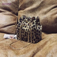 women winter chain bucket shoulder handbag popular simple female daily bag fashion leopard plush messenger bags