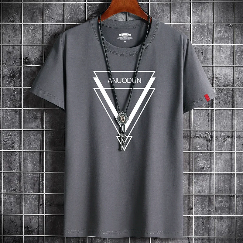 

Футболка мужская хлопковая с коротким рукавом, базовая тенниска с треугольным принтом, приталенная Майка с круглым вырезом для молодых мал...