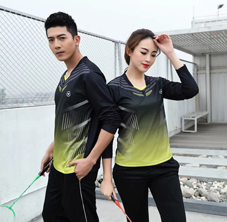 High Quality Women& Men Long Sleeve Tennis Shirts Pants Tracksuits Autumn Badminton Set Table Tennis Uniform Sports Kit Custom