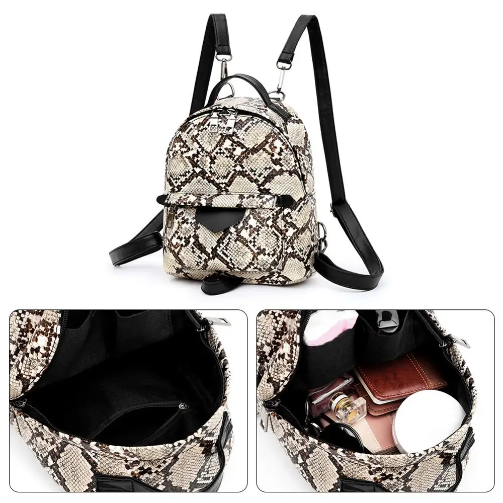 

Mochila Feminina Estampada De Cobra, Nova Mochila De Couro Pu Com Estampa De Animal Da Moda, Para Trespassar