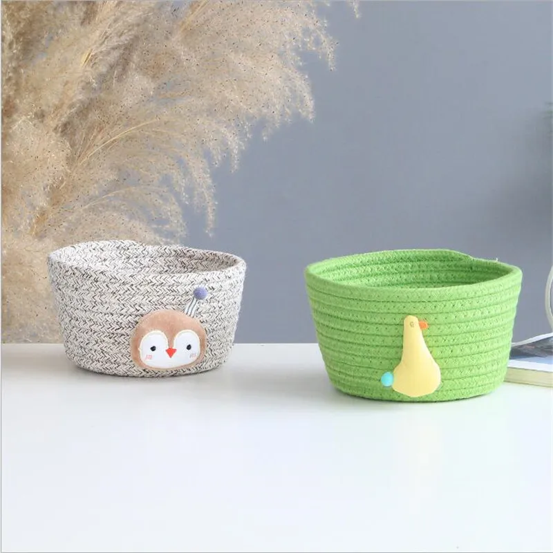 Корзина для хранения из хлопка с мультяшными животными тканая настольная