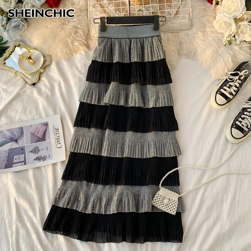 Женская юбка трапеция с оборками яркая шелковая высокой талией