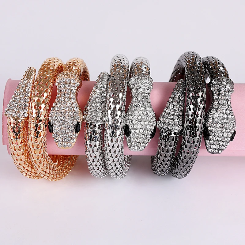 Женский браслет со змеиным плетением золотистый и серебристый на спирали в