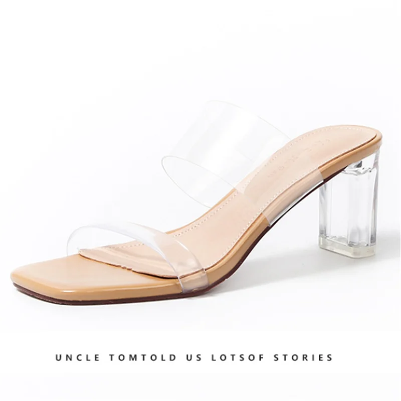 

Transparent High Heels Women Square Toe Sandals Summer Shoes Woman Clear High Pumps Wedding Jelly Buty Damskie Heels Slippers