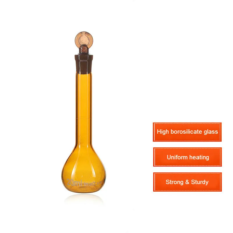 Glass Volumetric Flask Brown Container Bottle Amber With Plug 1 2 5 10 20 25 50 100mL Grade A Quality / PK | Канцтовары для офиса