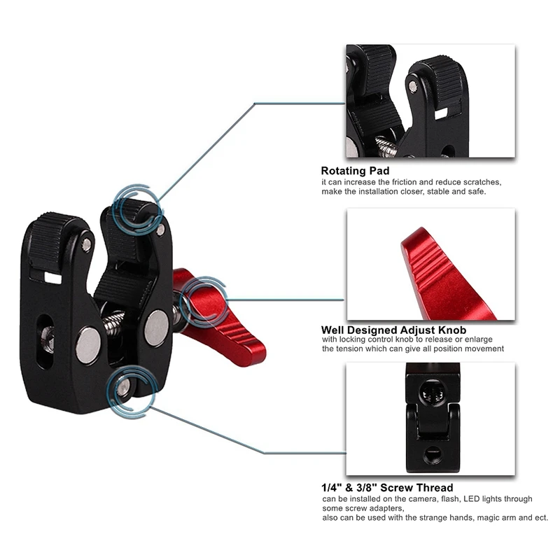 

Multi-Function Ball Head Clamp Ball Mount Clamp ic Arm Super with 1/4inch-20 Thread for Camera Cage Rig Monitor