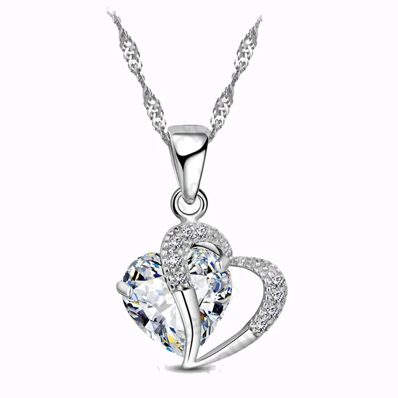 

Real White 925 Silver Cubic Zirconial Brand Love Heart Shape Pendant Necklaces Fashion Jewelry for Women Wedding Bridal