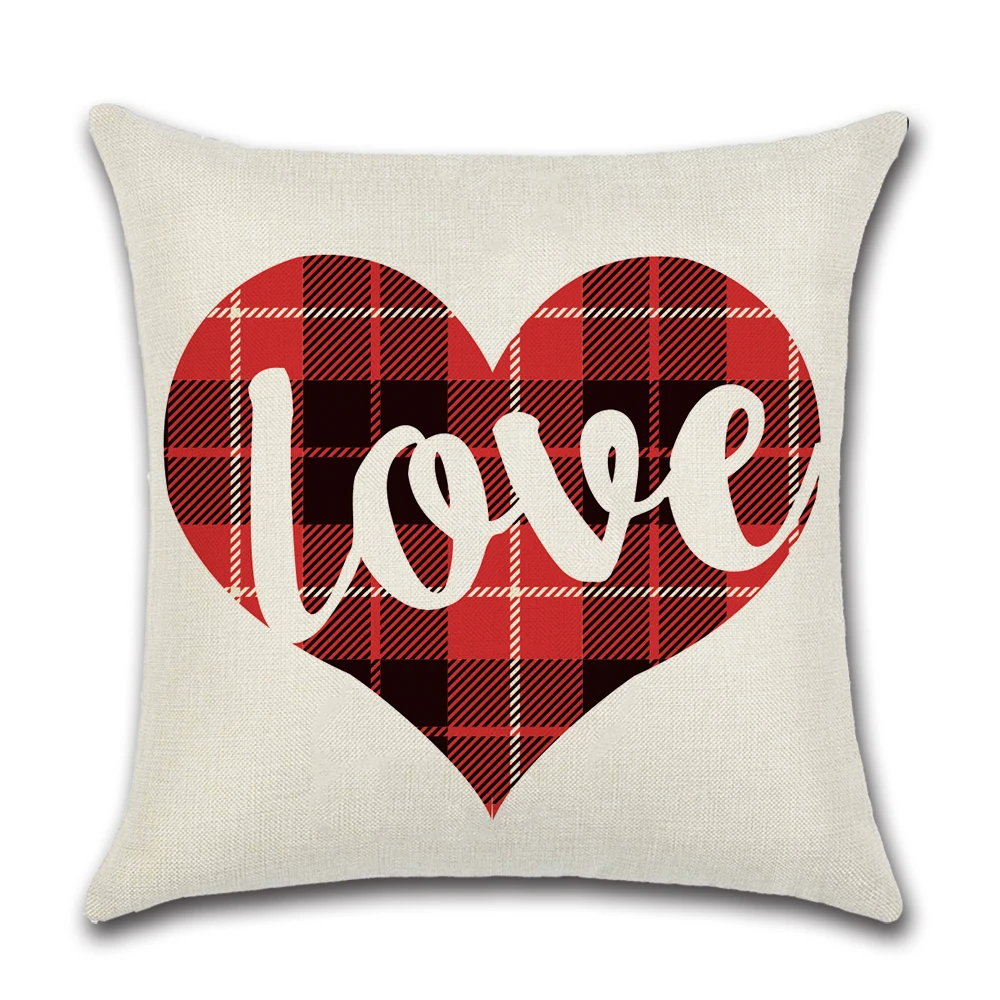 Наволочка на День святого Валентина красная клетчатая романтическая парная