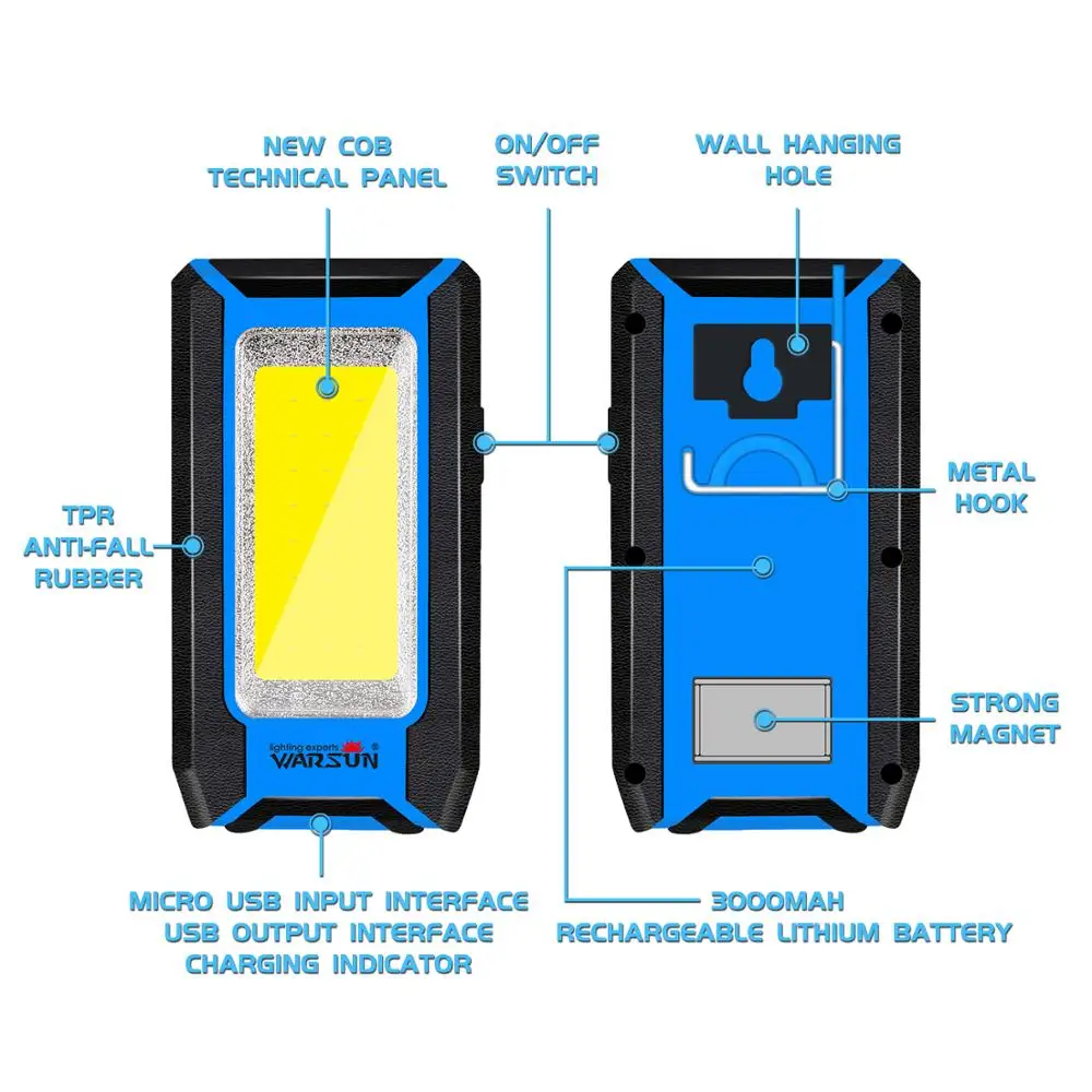 warsun y39 emergency car repairing 10w led worklight rechargeable with magnetic base and phone charging power bank free global shipping