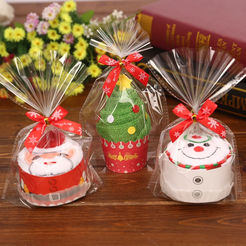 

Высококачественное Хлопковое полотенце 30*30 см, изысканный Рождественский подарок, Рождественское украшение с сумкой, Санта-Клаусом, снегов...