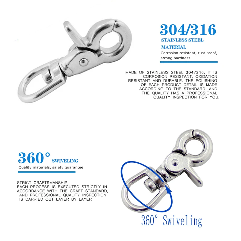 Застежки карабины для шнура из нержавеющей стали 65 мм 316 дюйма|Крючки| |