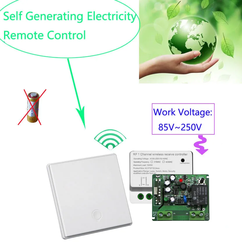 

Self Induction Generator Wireless Wall Panel Push Button Remote Control Switch 85~250V 220V Wireless Light Fan Switch 433MHz
