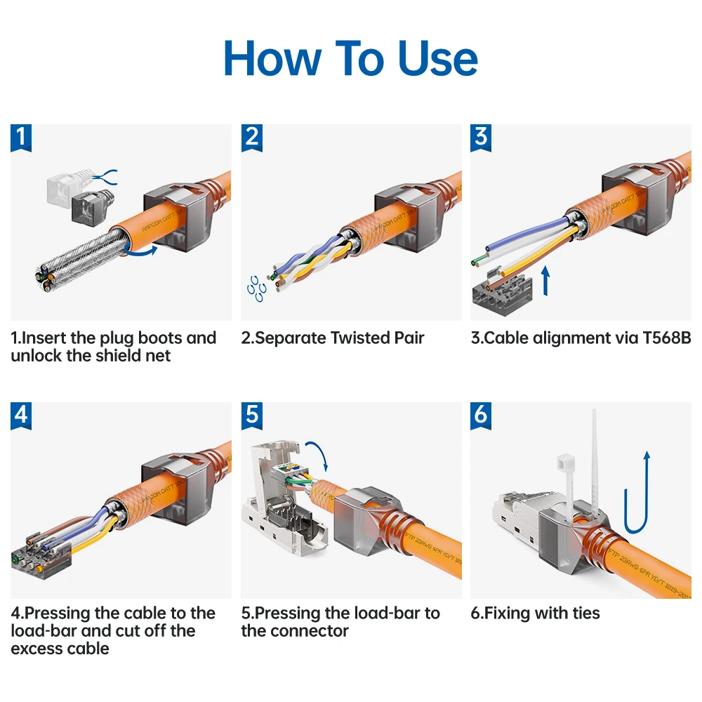 AMPCOM инструмент бесплатно экранированный CAT8 CAT7 CAT6A RJ45 разъем Многоразовые Ethernet