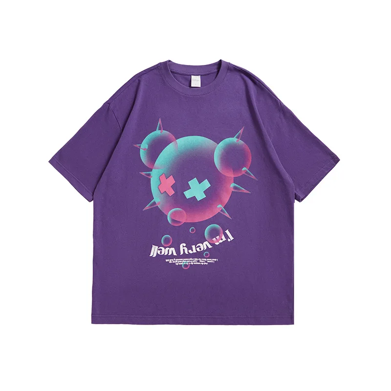 

INF Unisex T-shirt Man Woman Fashion Print T-shirt Summer Loose Little bear Bubble Street