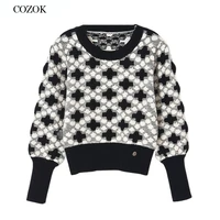 winter clothes women fashion 2021 thick warm color block floral jacquard acryle knitted pullover sweaters lady jumper