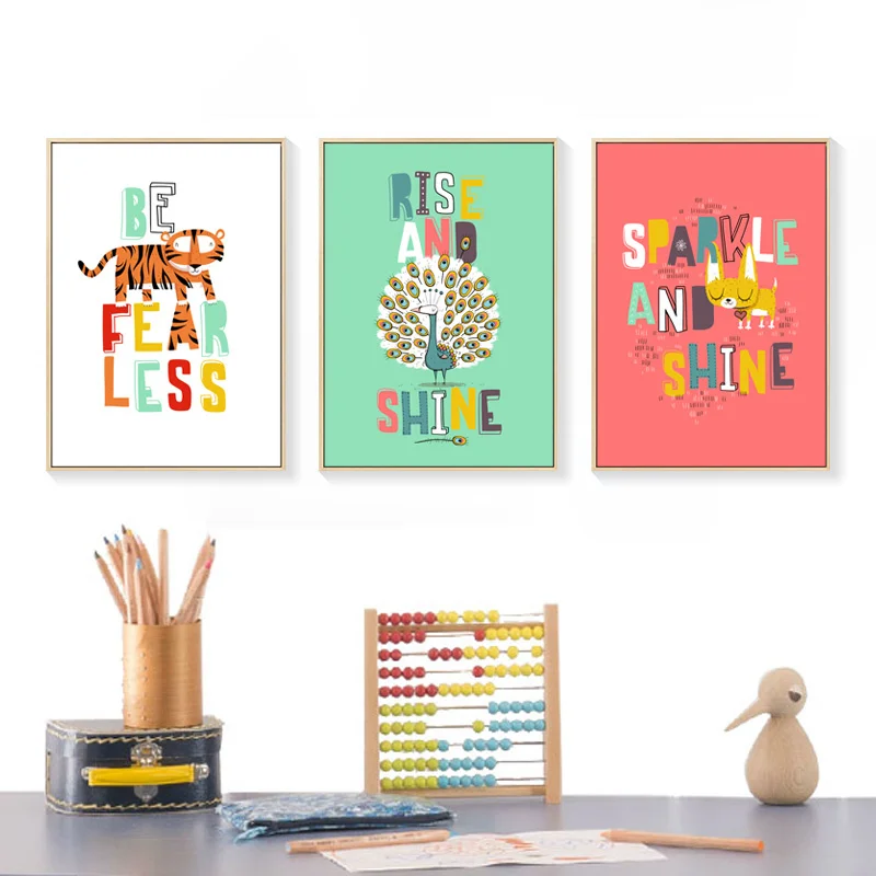 

Spray Color Cartoon Animal Giraffe Tiger Dog Rainbow Letters Canvas Painting Wall Picture Poster Living Children Room Decoration