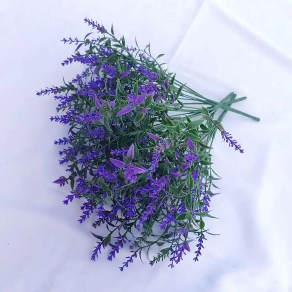 

Artificial Flowers Fake Lavender Flowers Uv Resistant Faux No Greenery Decors Plastic For Home Fade Shrubs Plants H6D1