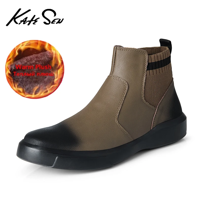 Новинка Брендовые мужские ботинки Зимние из натуральной кожи Плюшевые теплые
