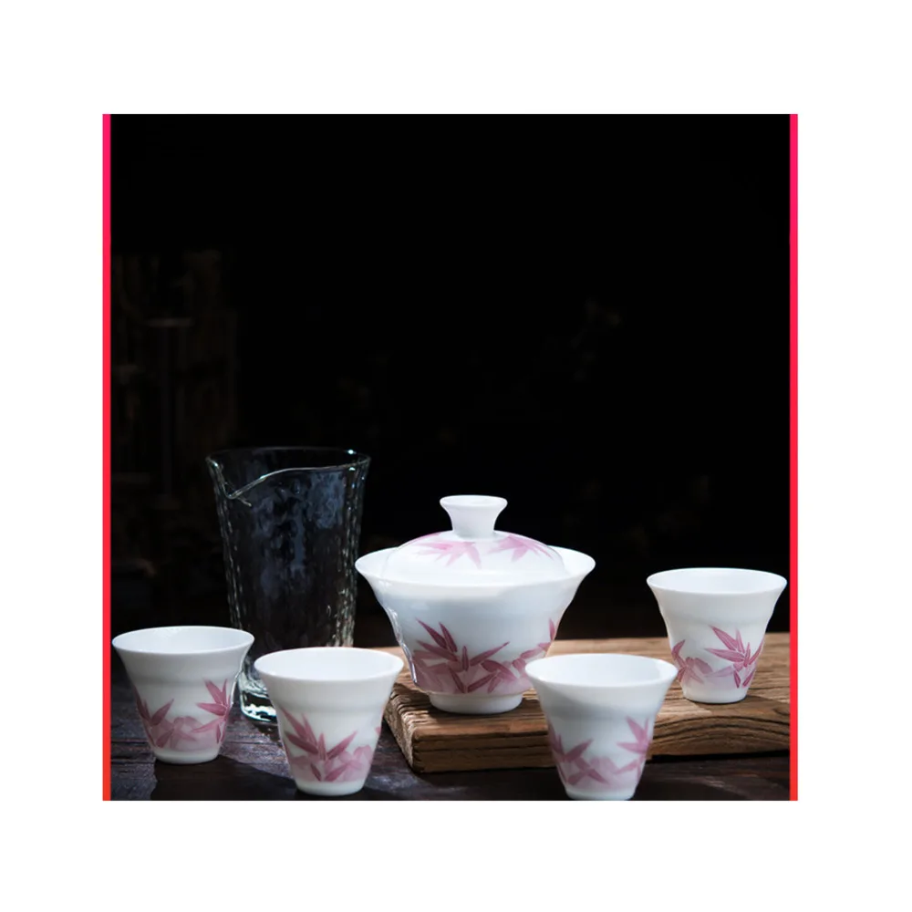 

Kitchen Bar Counter Supplies Liling Porcelain Underglaze Color Hand-painted Tea Set Cover Bowl Cup Household Thin Tire Ceramic