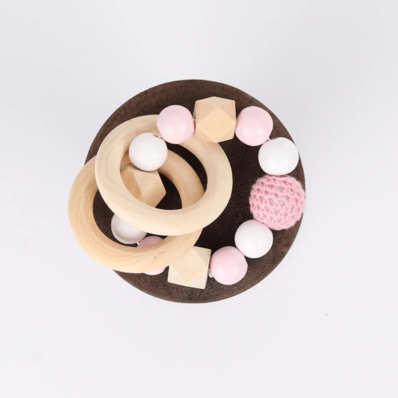 

3 Pcs/Set Baby Pram Pendant Rattle Pacifier Chain Clip Bracelet Wooden Teether