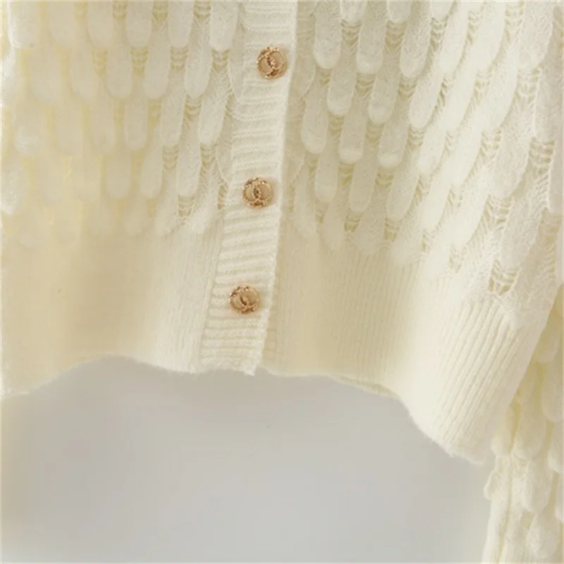 

ZXQJ Women 2021 Fashion Fish Scale Cardigan Sweater Vintage O Neck Long Sleeve Female Pullovers Chic Tops