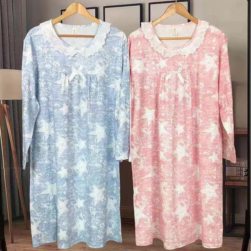 Spring Autumn Casual Plaid Cotton Nightgowns for Women Long Sleeve Loose Night Dress Home Dress Sleepwear Nightdress Nighty