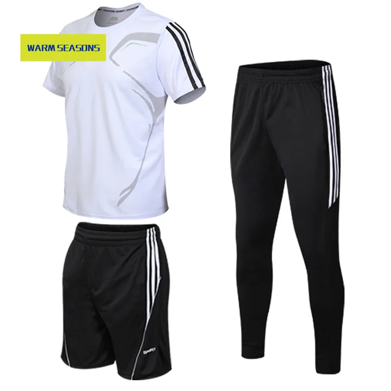 

3PC Sets Men Sweat Suit Jogger Set Sport Pants Men Summer Suit O-Neck Two-piece Fashion Fitness Suit Quick-drying Tracksuit Men