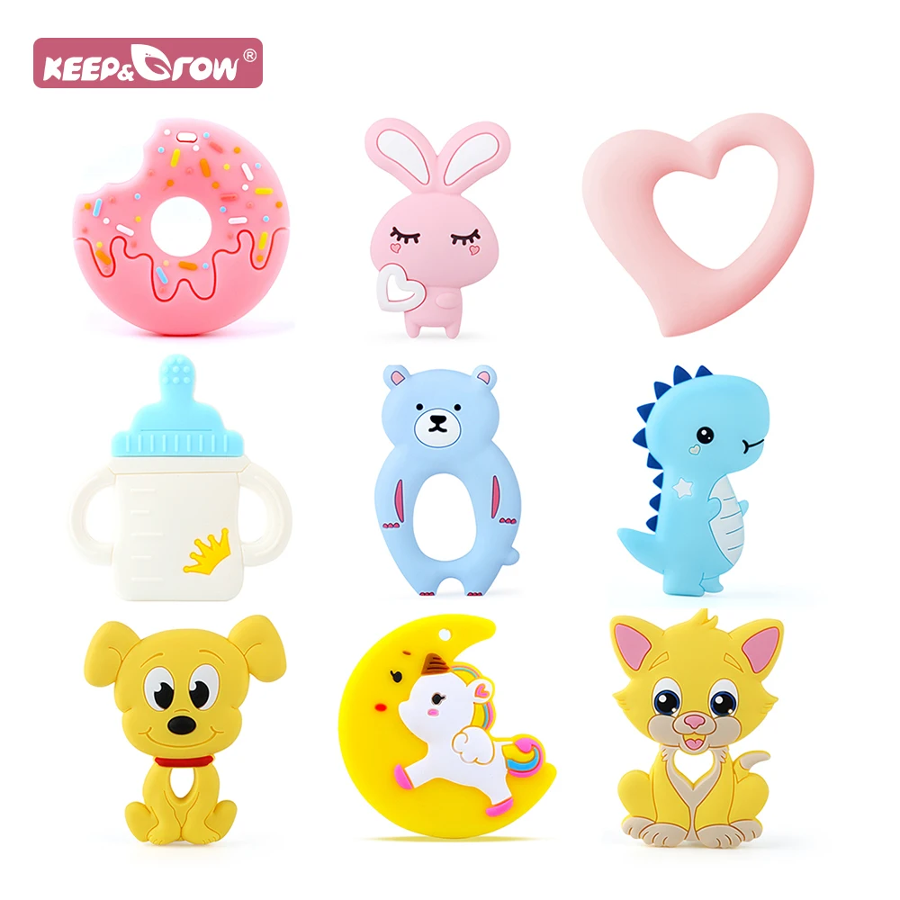 

1pcs Animal Silicone Teethers BPA Free Nursing Baby Teething Toys Cartoons Heart Dog Cat Bear Dinosaur Silicone Beads DIY Chains