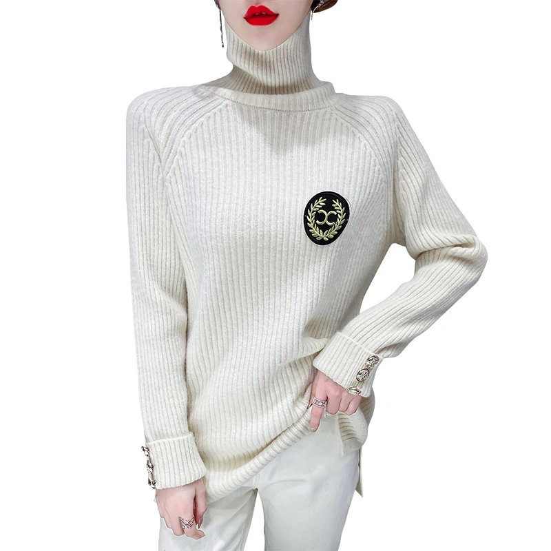 

Make new winter turtleneck wan side studs loose side split female joker western style sweater sweater base