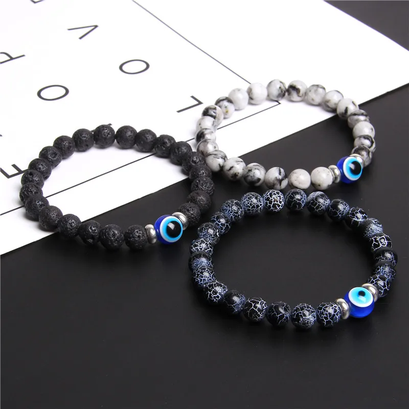 8 мм бусины Браслеты сглаза браслет Для мужчин Homme браслеты из лавового камня