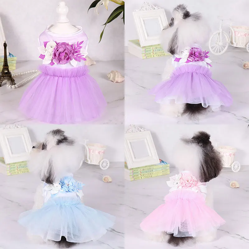 Тюлевое платье для собак кружевное с бантом одежда маленьких свадебное