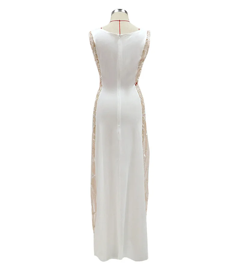

WEPBEL Summer Elegance Sleeveless O-Neck Slim High Waist Dress Women's Sexy Lace Stitching Dress