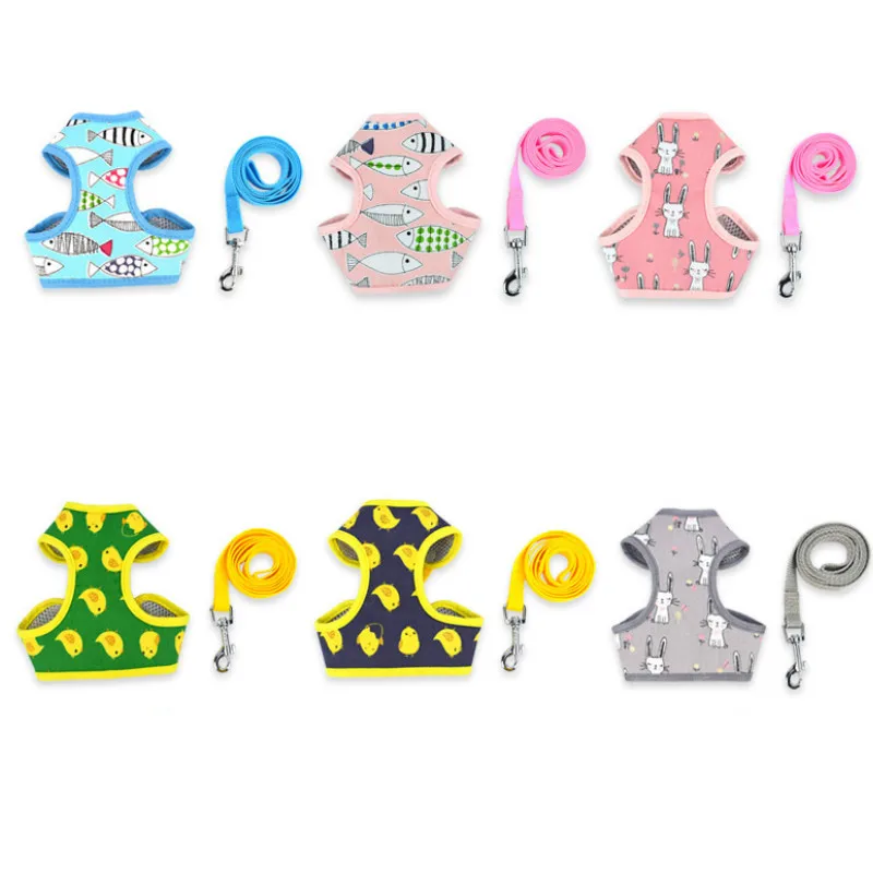 Шлейка для домашних животных хлопковая дышащая сетчатая жилетка с мультяшным