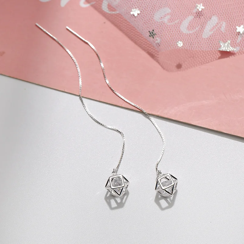 Простой стиль кубик геометрический Кристалл Длинные висячие циркониевые серьги