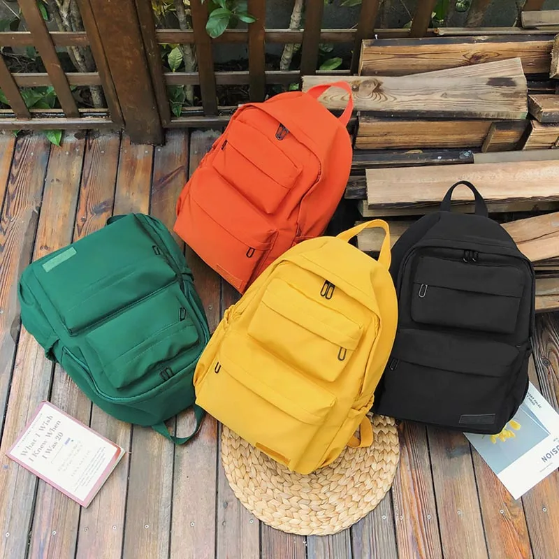 

New Waterproof Nylon Women Backpack 2021 Solid Color Casual Backpack For Teenagers Women Large Capacity Ladies Schoolbag