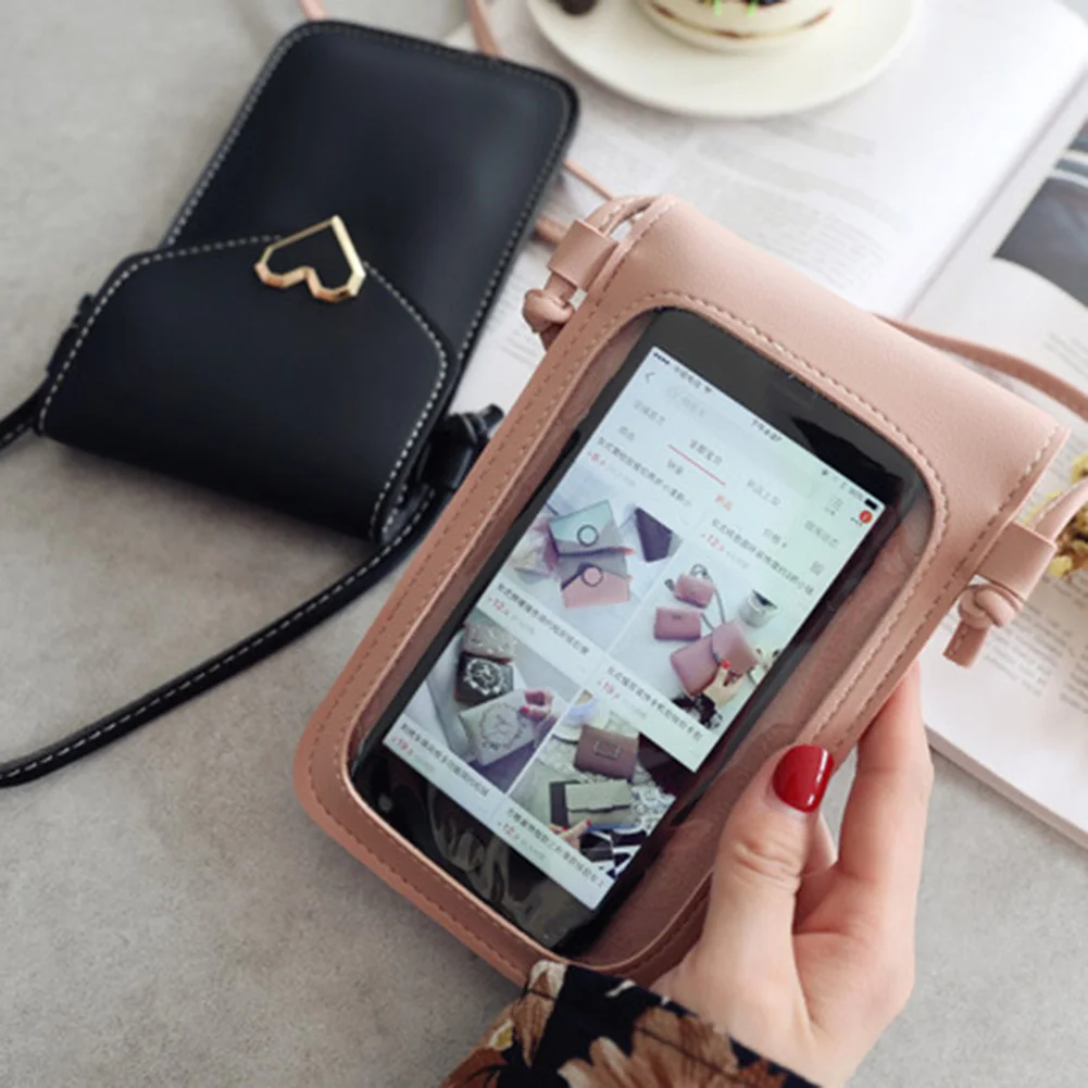 

Women Bag For Phone Transparent Women Coin Purse Cross Shoulder Bag Girls Cute Phone Bag Mini Heart type Hasp Mobile Pouch
