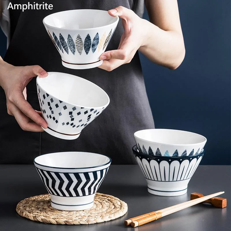 

Japanese Style Ceramic Bowl Thick Hat High Anti Scaling Foot Bowl Rice Japanese Table Utensil Bowl Oblique Nice Single Bowl