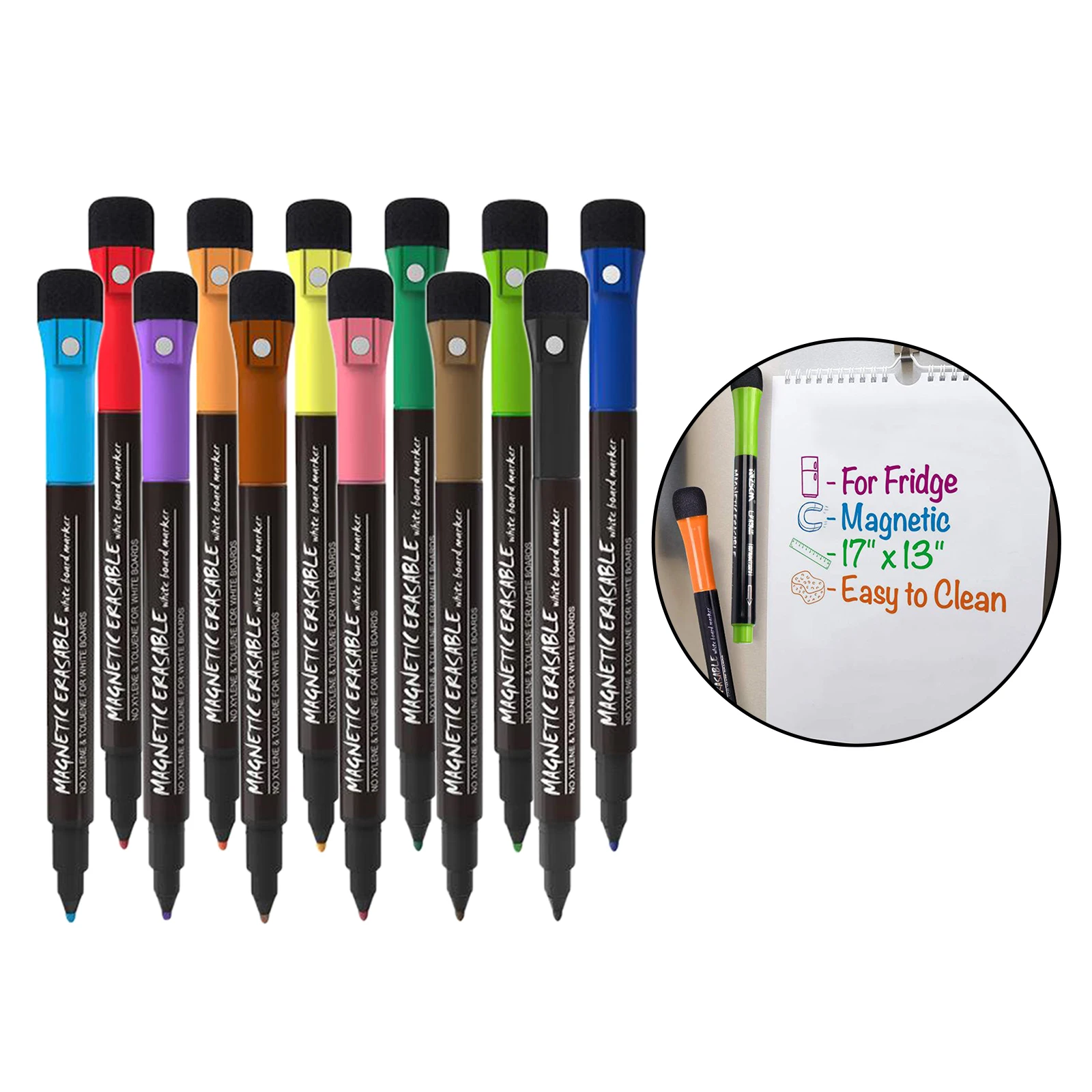 

Магнитные маркеры для сухого стирания-тонкий наконечник, разные цвета, 12 шт. в упаковке, с низким запахом